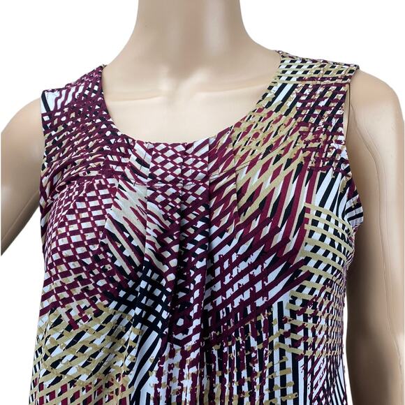 Jones Studio Separates Women's Geometric Stripes Pleated Sleeveless Tank Blouse - Picture 2 of 5